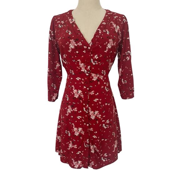 abercrombie fitch Babydoll Dress Sz M Red 90s Inspired Empire Waist Boho Mini - Picture 1 of 5